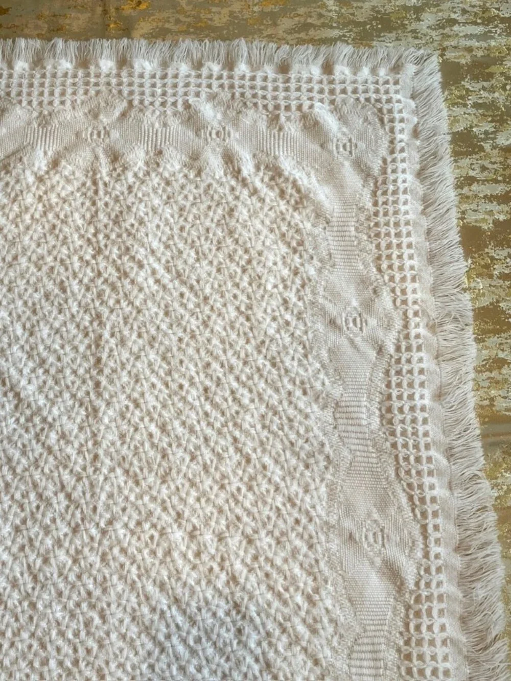 Bright Future Baby Blanket White Fringe Woven Textured Acrylic 33x47 Korea
